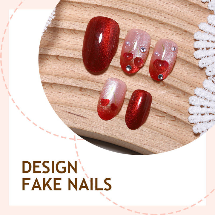 Artificial nail set with glamorous accents and creative heart motifs Kalsten