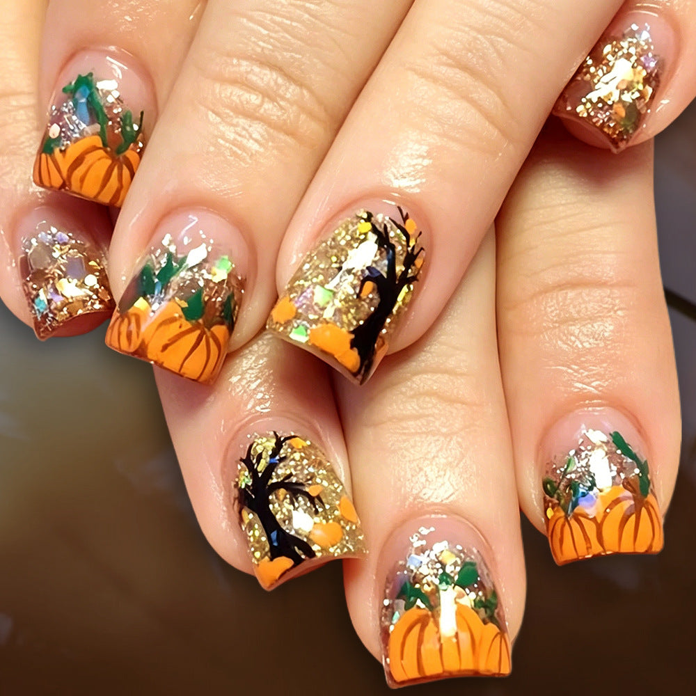 Autumn Pumpkin-Themed Press-On Nails Kalsten