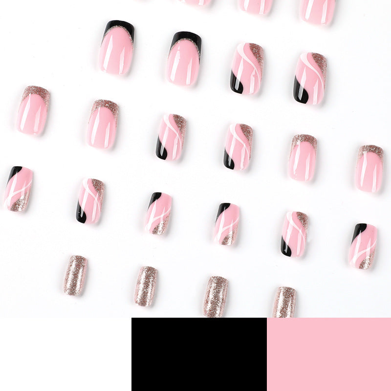 Trendy Nail Art with Glitter and Wave Accents Kalsten