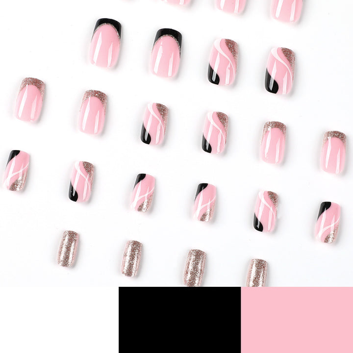 Trendy Nail Art with Glitter and Wave Accents Kalsten