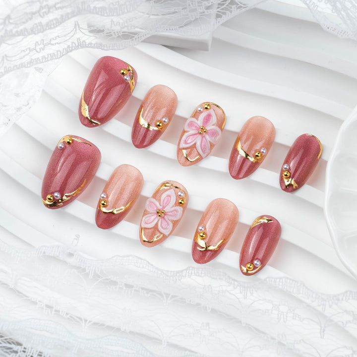 Floral Embellished Press-On Nail Set Kalsten 178815*10mm0415*10mm