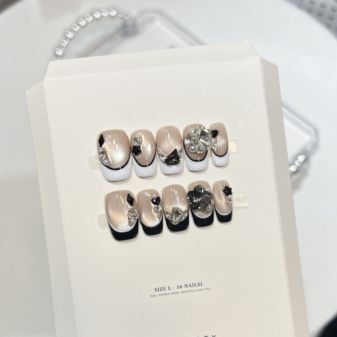 Decorative Press-On Nails with Elegant Gemstone Accents Kalsten