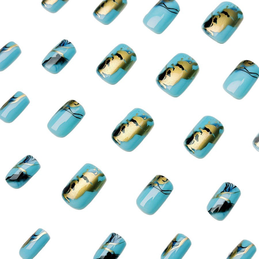 Luxury artificial nails with maritime marble design Kalsten