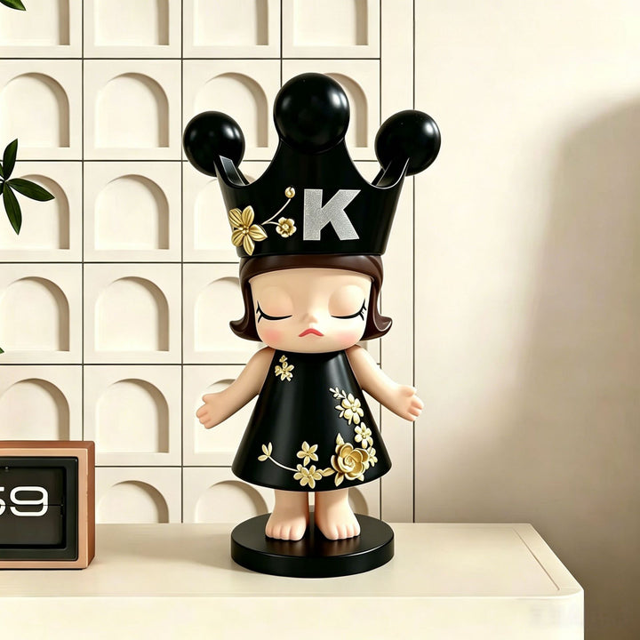 Decorative Crowned Doll Figurine for Home Display