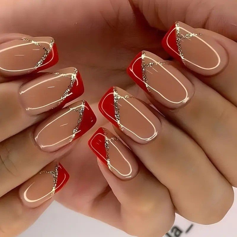 Elegant Artificial Nails with French Manicure and Glitter Effects Kalsten