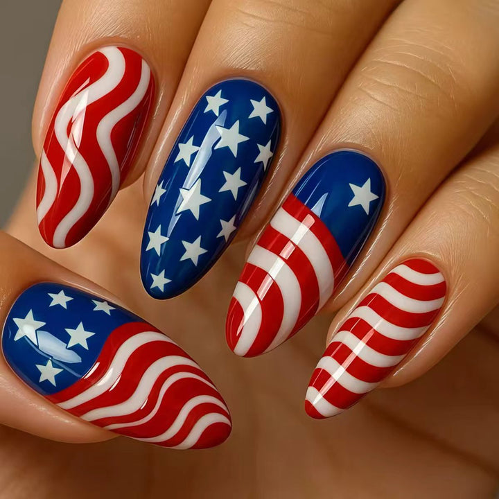 Artificial Nails In Patriotic Stars And Stripes Design Kalsten