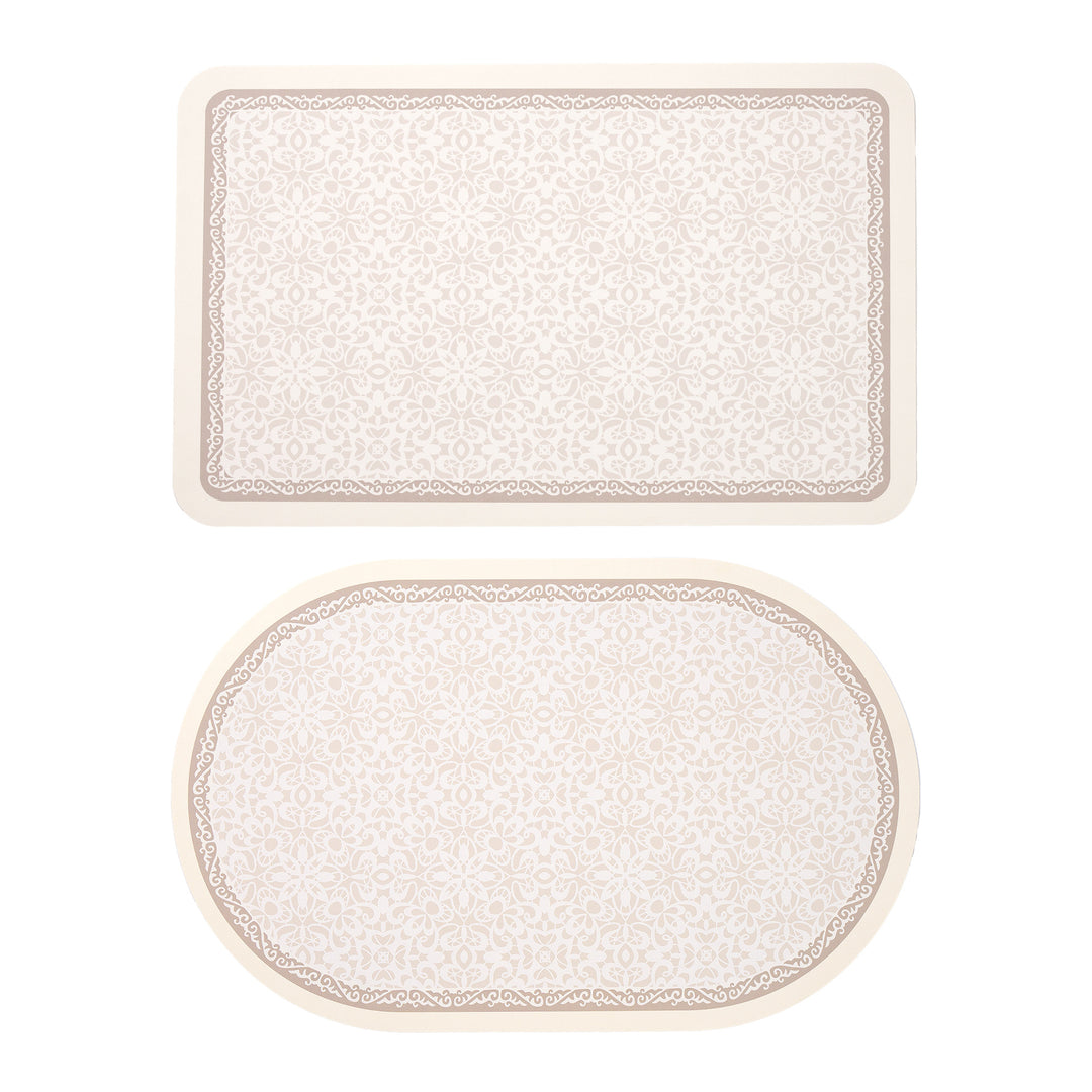 Kalsten Bath Mat Set made of soft microfiber with non-slip latex backing and delicate ornamental print