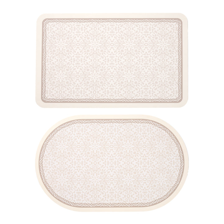 Kalsten Bath Mat Set made of soft microfiber with non-slip latex backing and delicate ornamental print