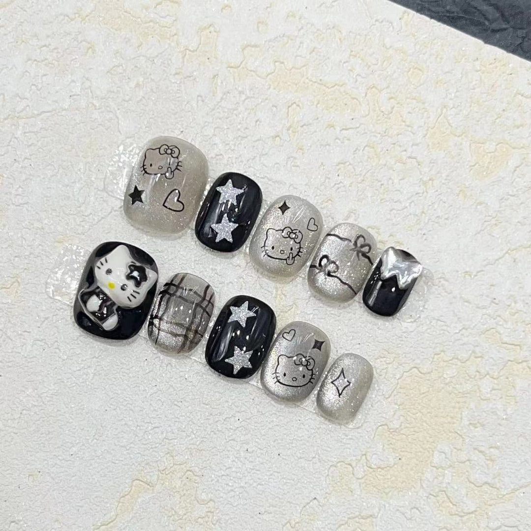 Fun and Whimsical Press-On Nail Set with Cartoon Accents Kalsten