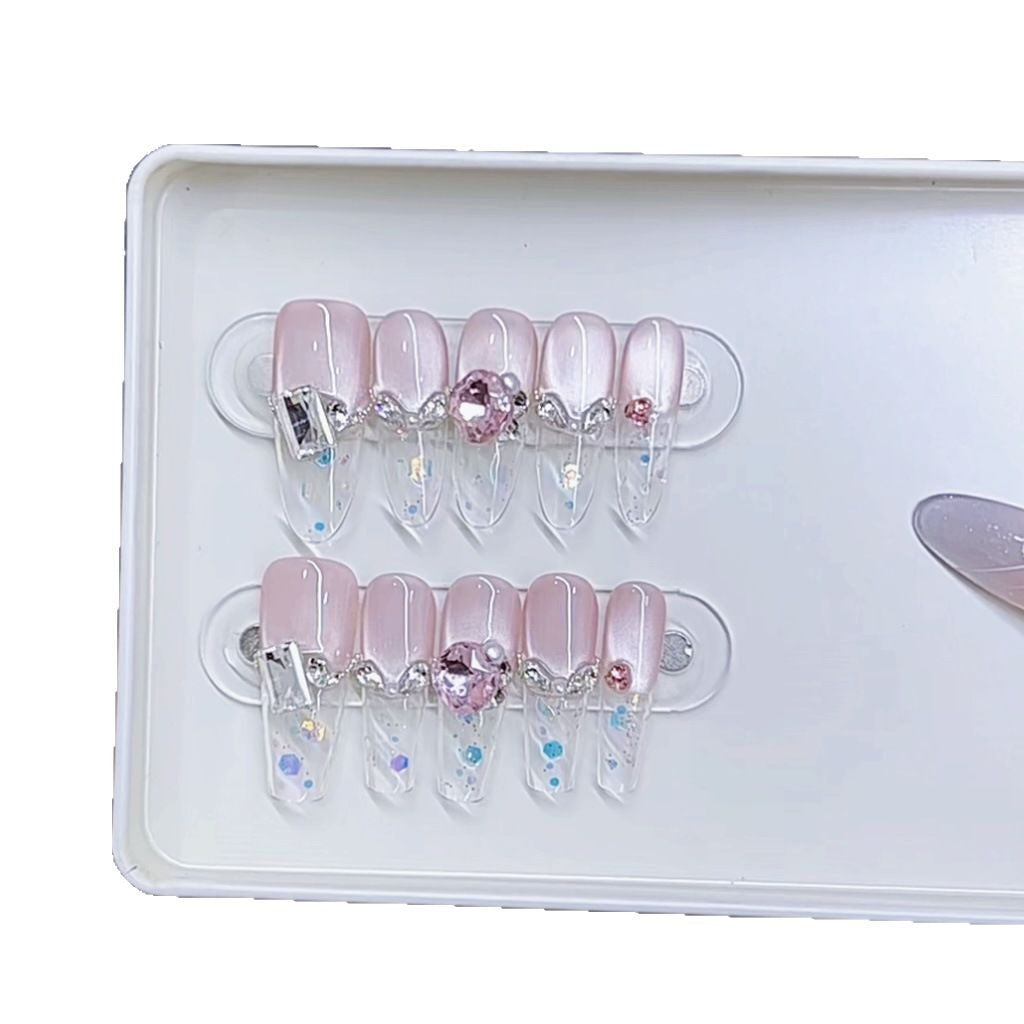 Elegant Decorative Press-On Nail Set with Gem Accents Kalsten