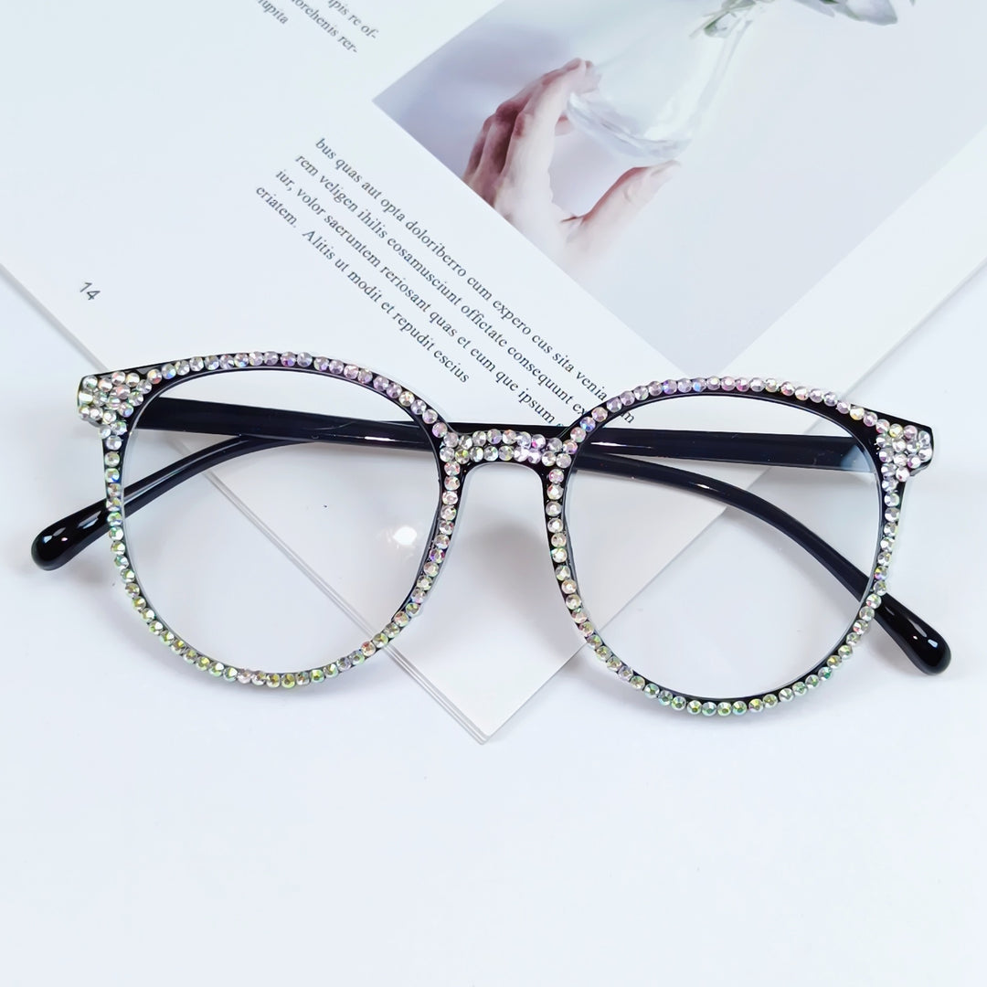 Women Stylish Cat Eye Glasses with Sparkling Rhinestone Trim Kalsten