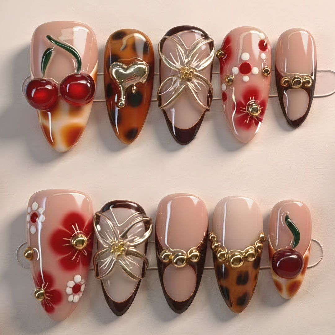 Artistic Floral Accent Press-On Nails Kalsten 1787225333