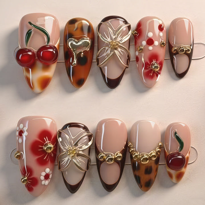 Artistic Floral Accent Press-On Nails Kalsten 1787225333