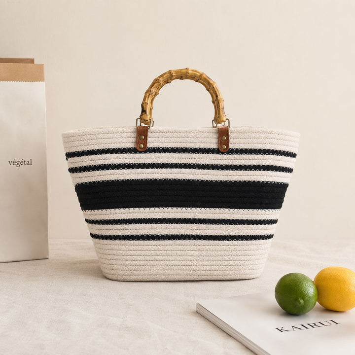 Beach bag with bamboo handles and striped design Kalsten