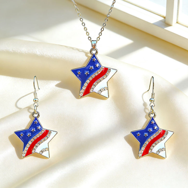 Women's patriotic jewelry set flip-flop pendant necklace and earrings with enamel and crystal embellishment Kalsten