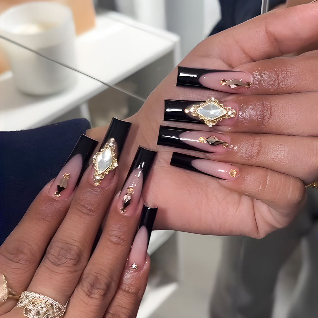 Elegant Stiletto Press-On Nail Extensions with Decorative Gems Kalsten