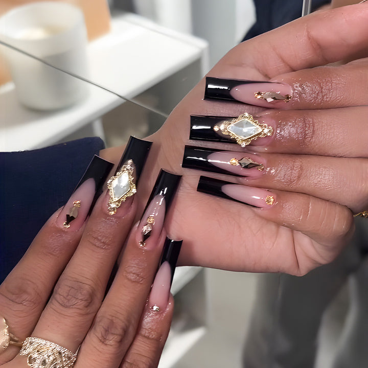Elegant Stiletto Press-On Nail Extensions with Decorative Gems Kalsten