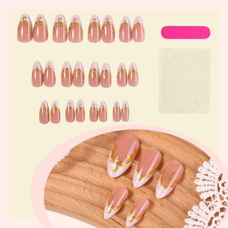 Decorative Premium Press-On Nail Set with Gold Accents kalsten