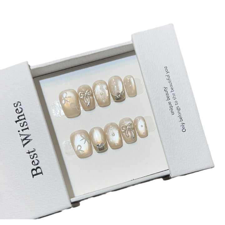 Elegant Bow-Embellished Press-On Nail Art Set Kalsten
