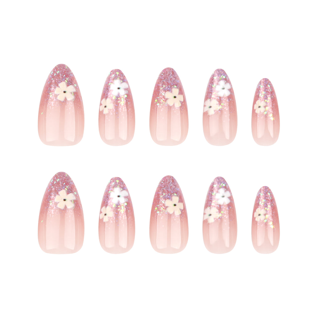 Glamorous nail extensions with glittering and floral design Kalsten