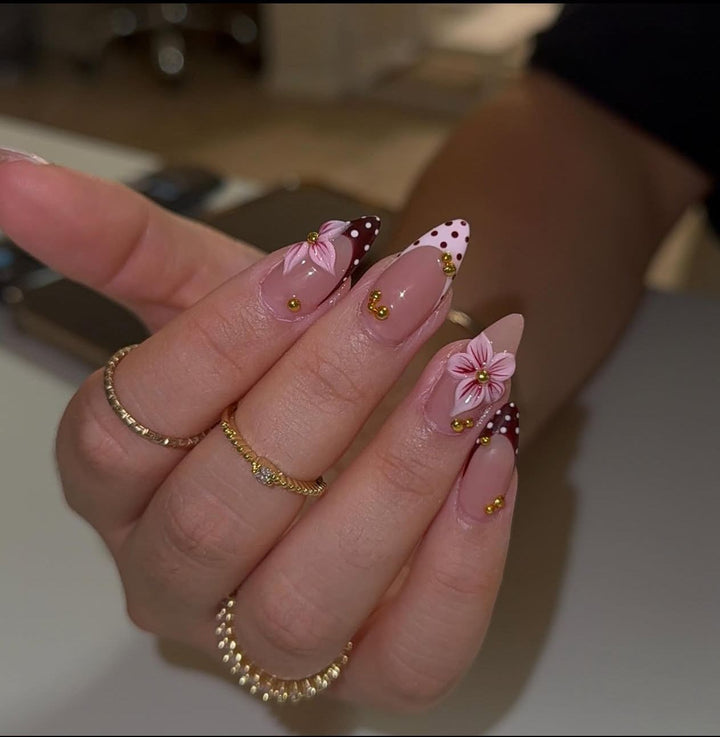 Floral Accent Stiletto Nail Art Enhancements Kalsten