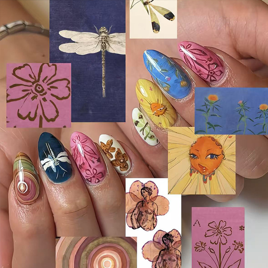 Creative artificial nails with botanical motifs Kalsten
