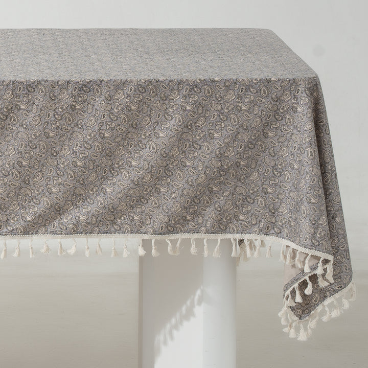 Rectangular tablecloth with floral Millefleurs print and cotton tassels Kalsten