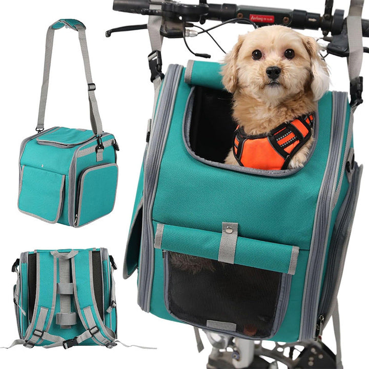 Front-Mount Convertible Bicycle Pet Carrier Backpack with Expandable Mesh Canopy and Padded Orthopedic Base Kalsten