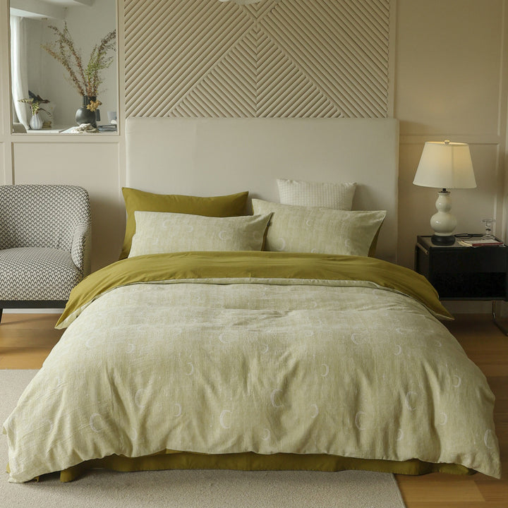 Elegant cotton-linen bedding set with quilted jacquard structure