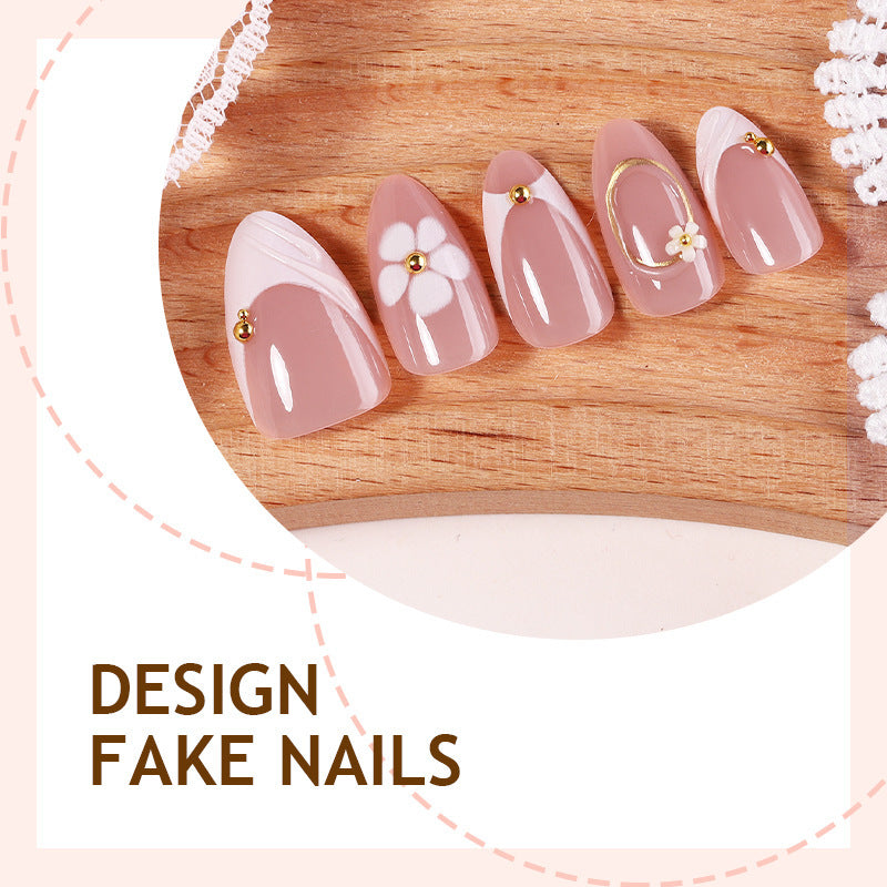 Artificial nail set with elegant flower and glitter accents Kalsten