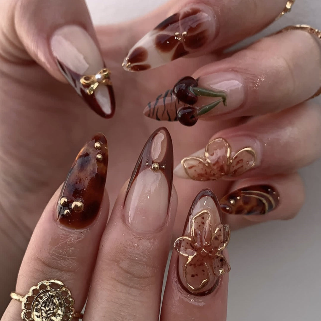 Artful Nail Extensions with Floral Accents Kalsten