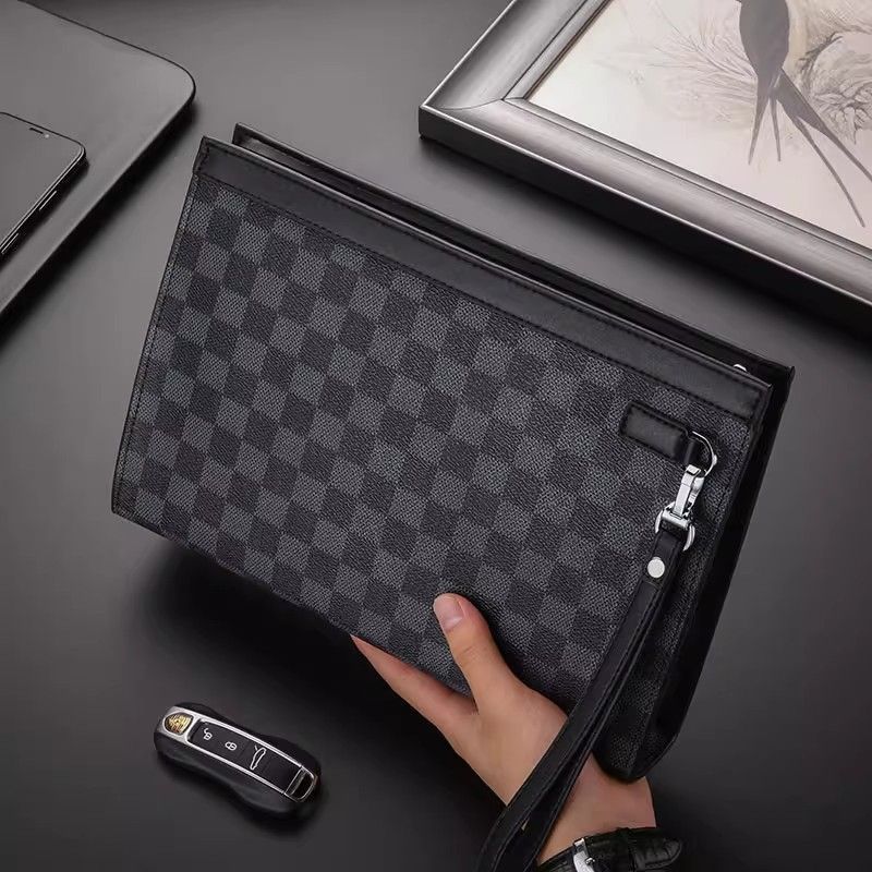 Leather Checkered Document Clutch Kalsten