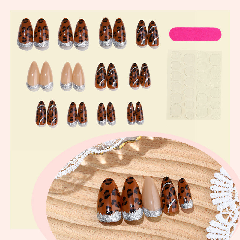 Decorative Press-On Nail Kit with Leopard Print and Glitter Accents kalsten