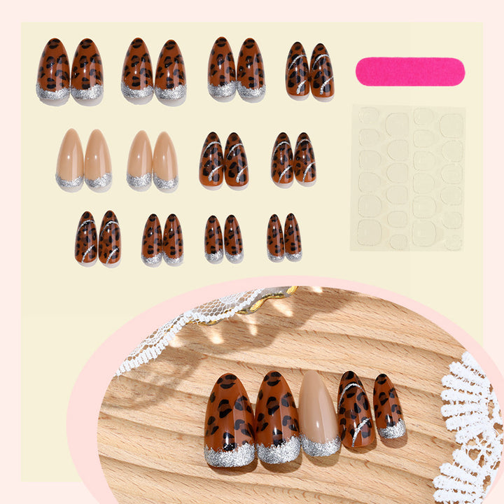 Decorative Press-On Nail Kit with Leopard Print and Glitter Accents kalsten