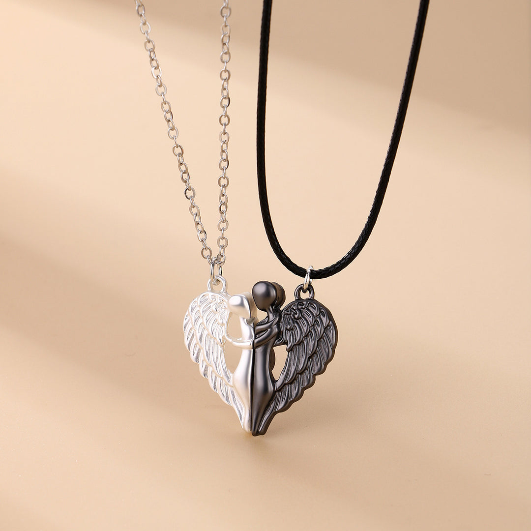 Dual-Tone Angel Wing Heart Pendant Necklace Kalsten