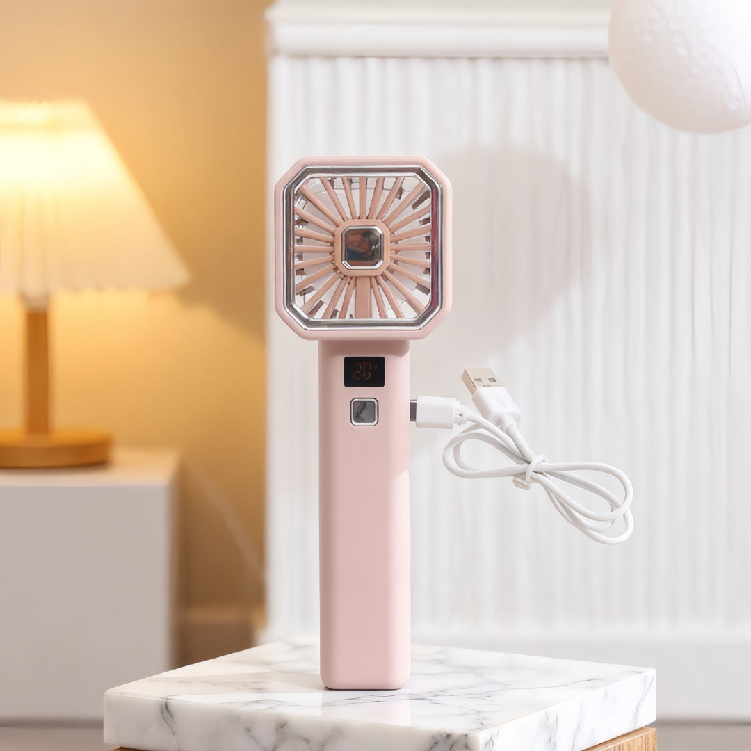 Women's Portable Handheld Fan with LCD Display and USB Charging Function Kalsten