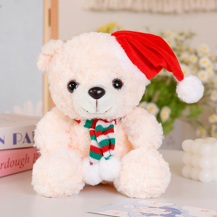 Festive Holiday Plush Bear Decorative Sitting Cuddler with Pom-Scarf & Velour Hat Kalsten