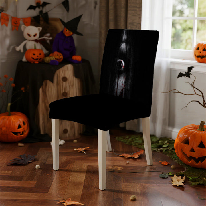 Elastic chair cover with spooky eye back print for dining chairs