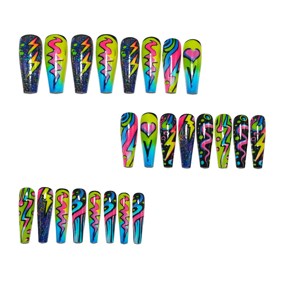 Creative artificial nails with vibrant neon design Kalsten