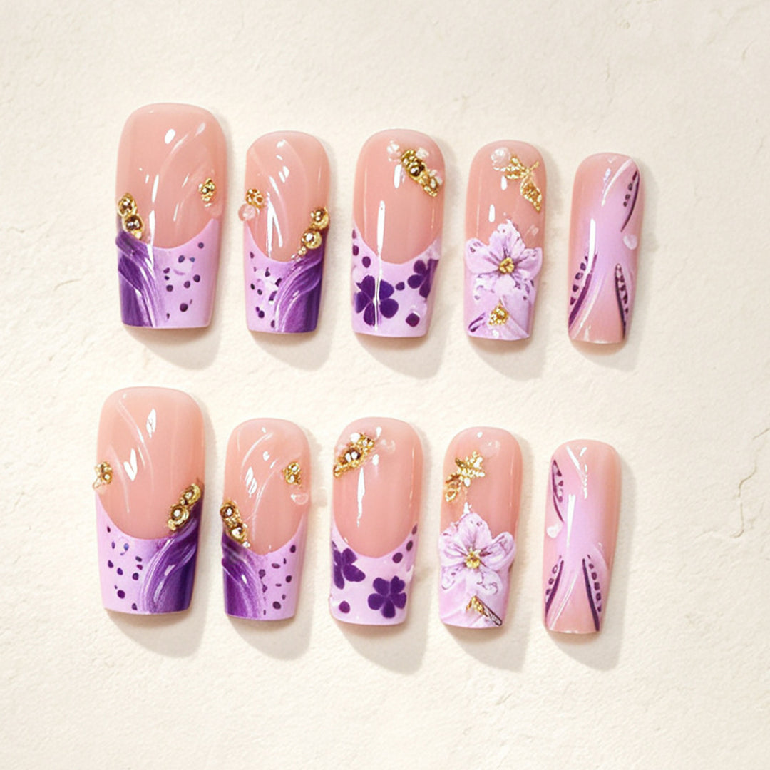 Artistic Floral Press-On Nail Design Kalsten