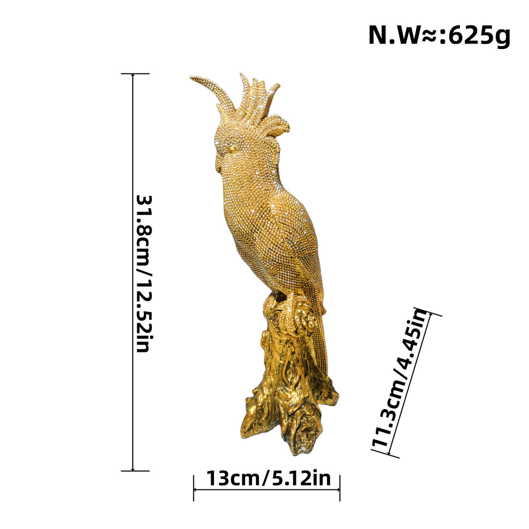 Shiny parrot figure on tree stump Kalsten