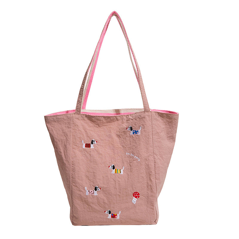 Artistic Dog Embroidered Tote Bag