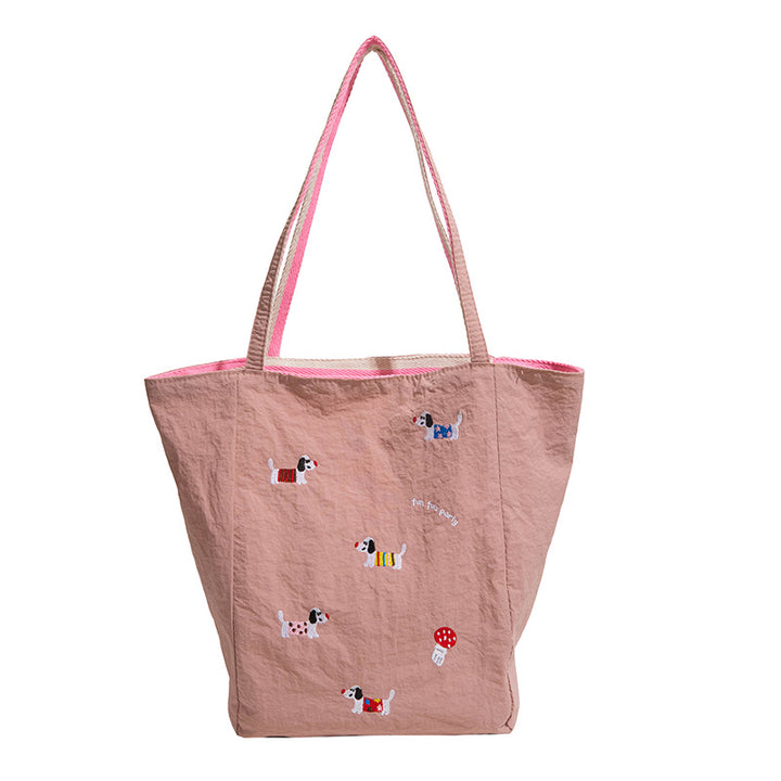 Artistic Dog Embroidered Tote Bag