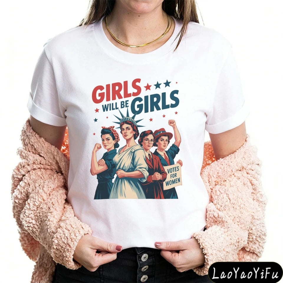 Women's nan vintage-inspired feminist graphic t-shirt with suffragette illustration Kalsten