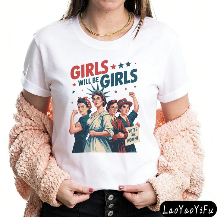 Women's nan vintage-inspired feminist graphic t-shirt with suffragette illustration Kalsten