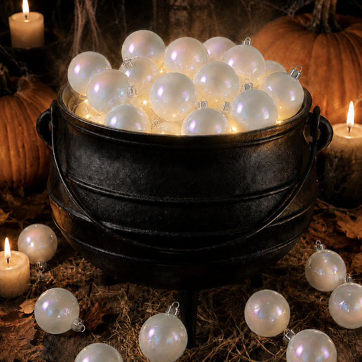 Set of pearl-glossy plastic Christmas ornaments in two sizes