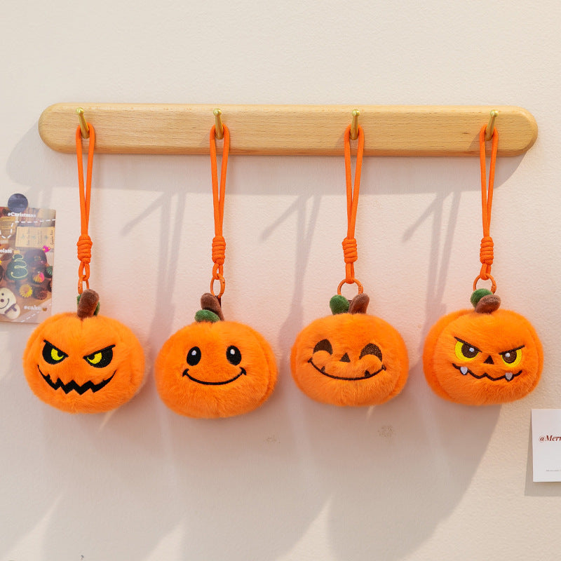 Plush pumpkin keychain with key ring and carabiner