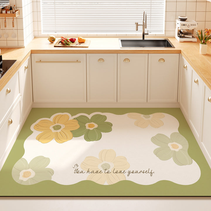 Decorative Floral Quote Kitchen Mat for Home