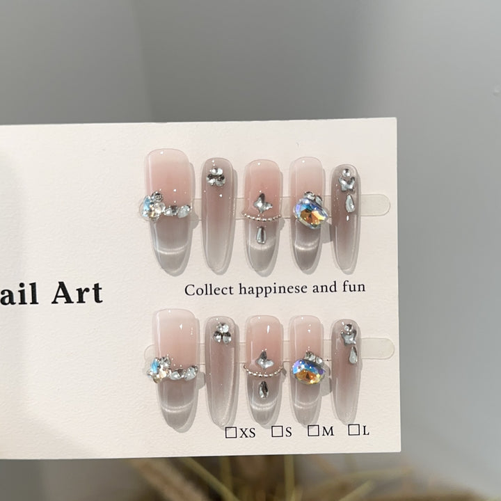 Elegant Gemstone-Embellished Press-On Nail Art Set