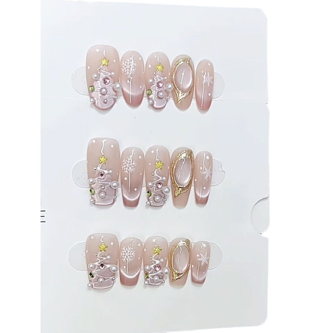 Decorative Press-On Nail Set with Holiday-Themed Designs Kalsten